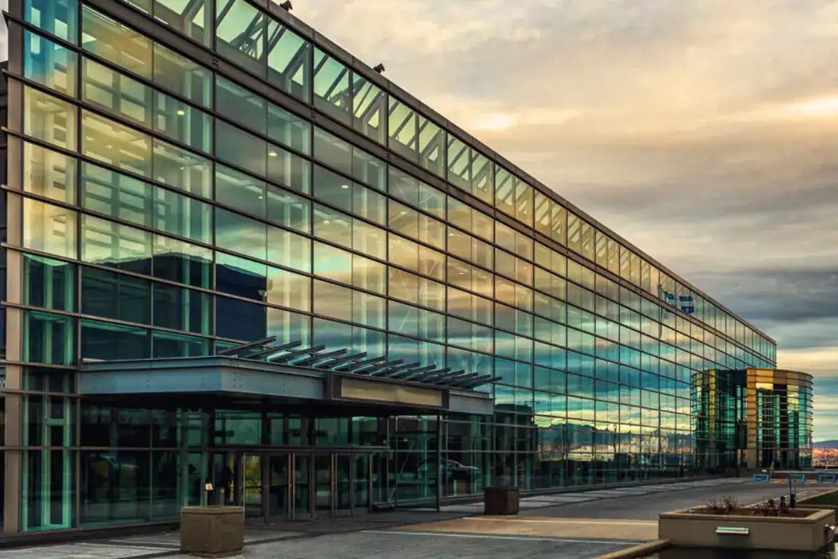 Beautiful sunset view of Quebec city convention center