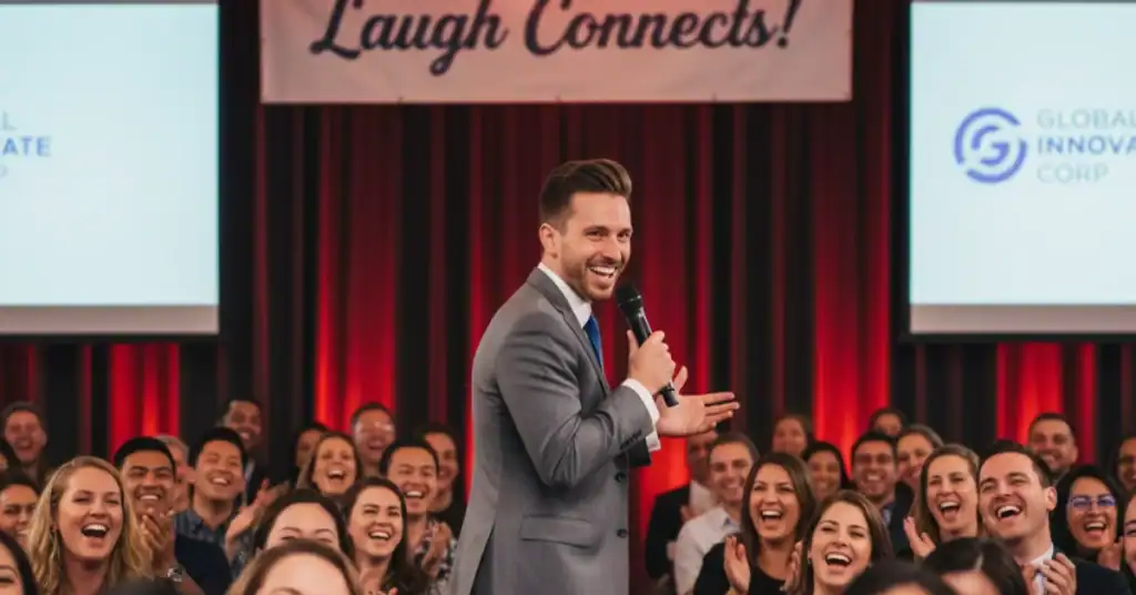 Clean corporate comedian