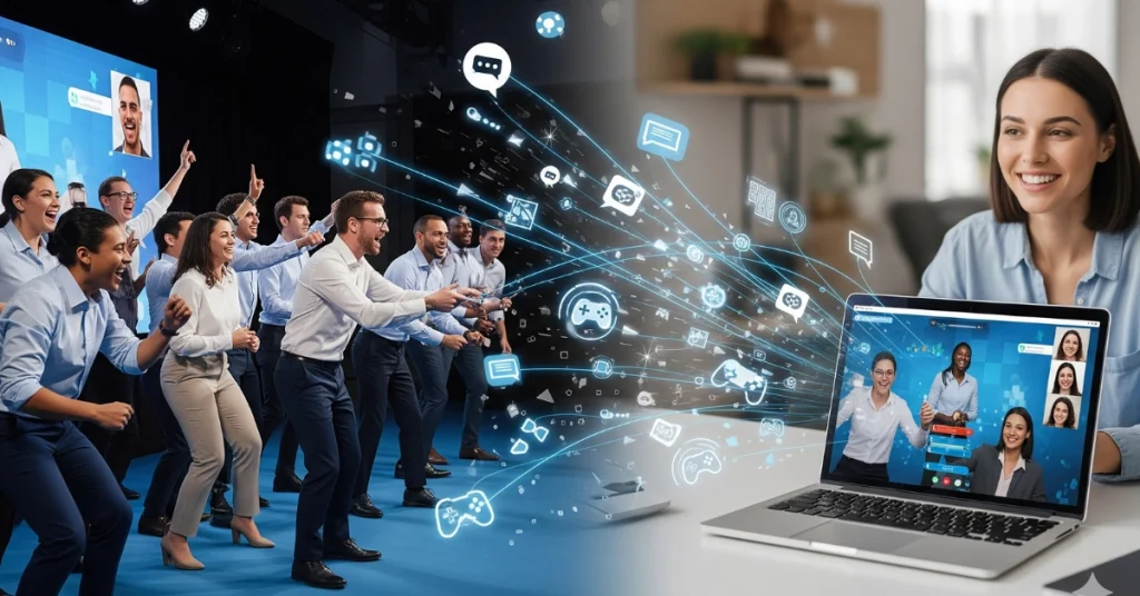 Hybrid corporate event with interactive games and competitions