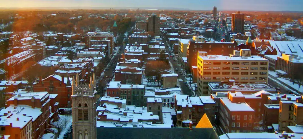Aerial view of Albany city in winters.