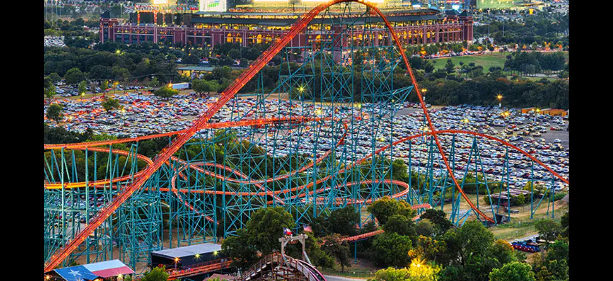 A view of Arlington Texas entertainment district.