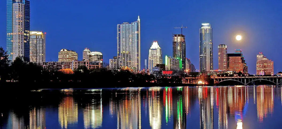 A beautiful Austin skyline view at night.