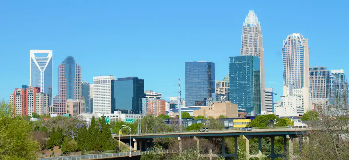 Charlotte city skyline view in day light.