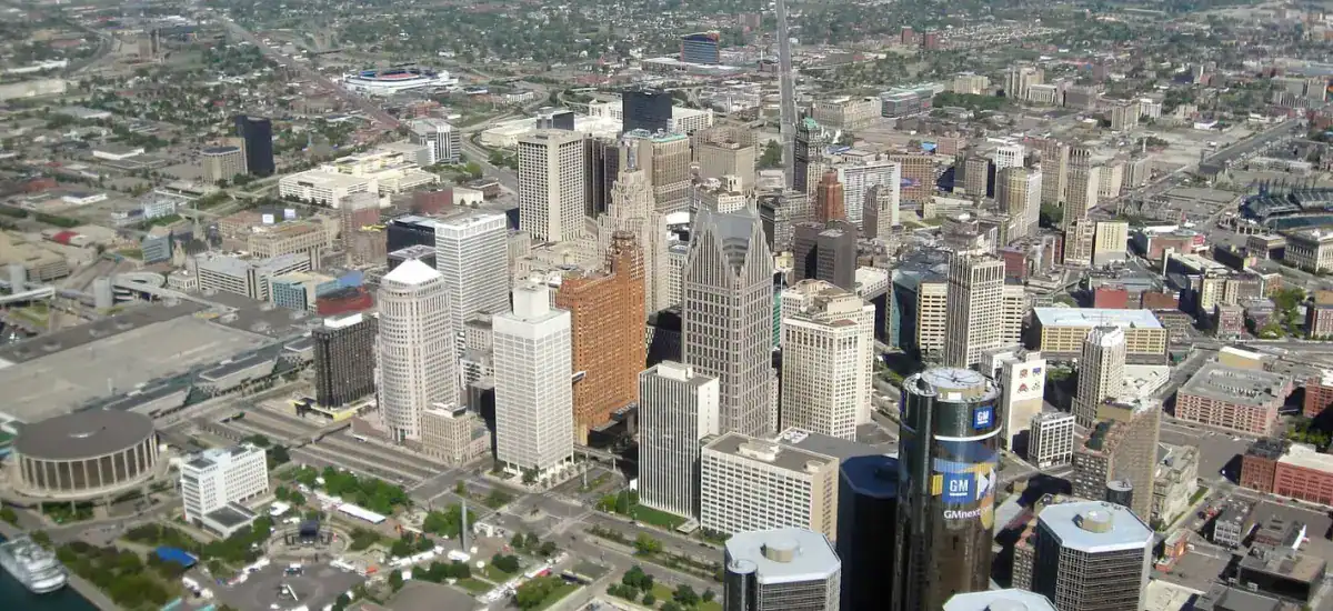 Detroit downtown aerial view.
