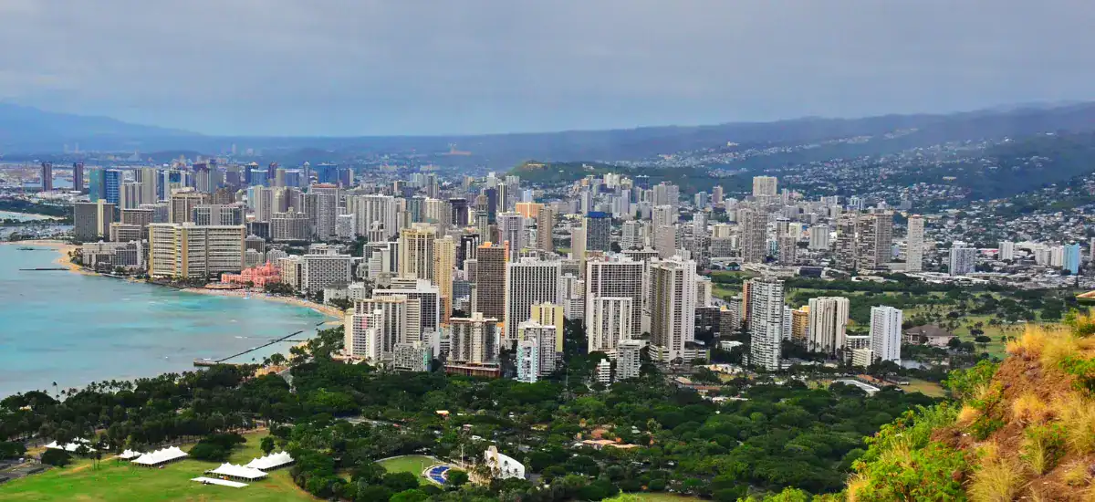 Honolulu city skyscrapers view from top.