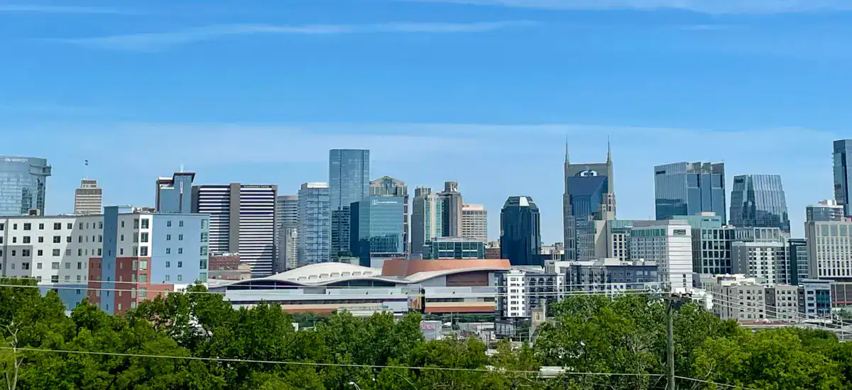 Nashville skyline view in daylight.
